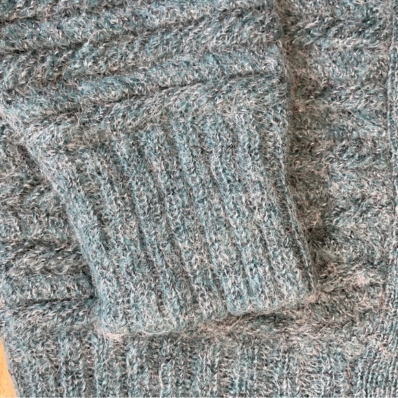 Vintage 80s Wool Blend Knit Double Breasted Shawl Collar Cardigan - Teal - Picture 7 of 13